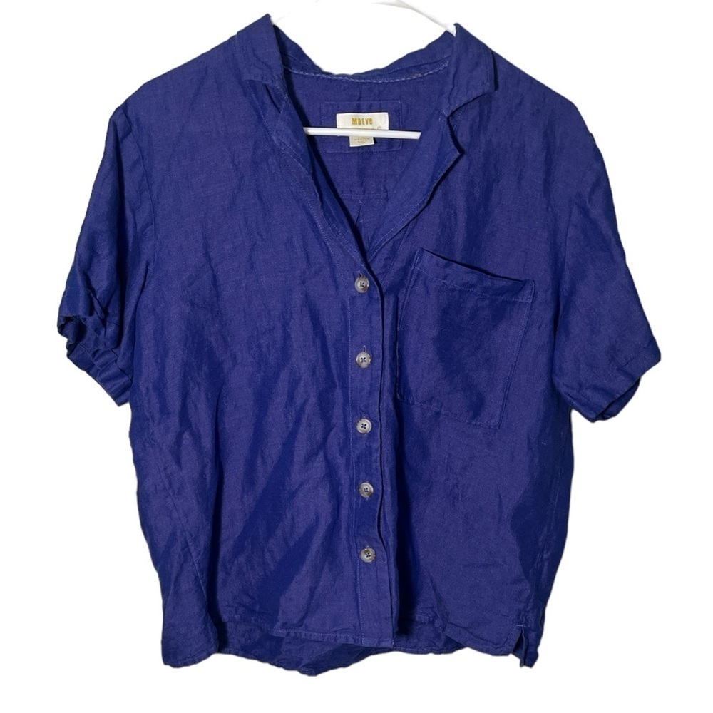 Anthropologie Maeve Linen Blend Blue Blouse
